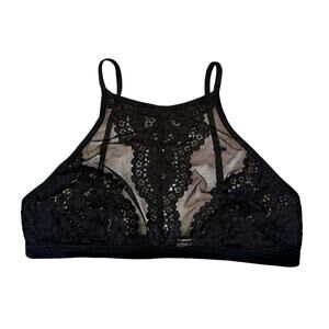 Victoria's Secret Black Lace Halter Bra Size Medium Sexy Romantic Coquette